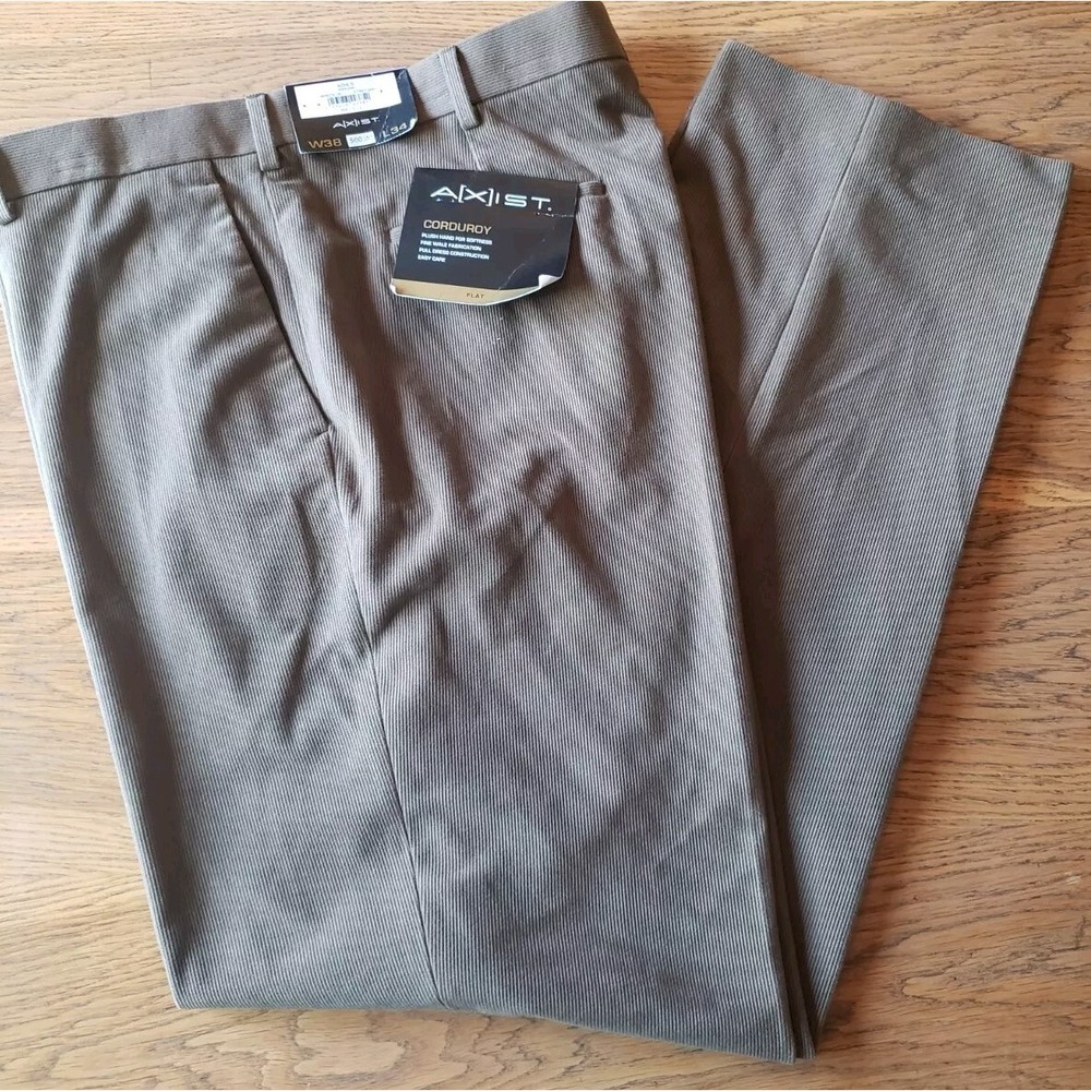 AXIST 38Wx34L Stoney Gray Fine Wale Corduroy Dress Pants Men's Flat Front